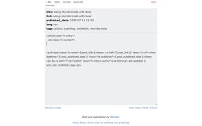 Screenshot showing the bear post editor with microformats code above and below