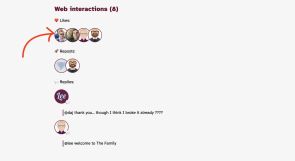 Screenshot from my website showing my webmention avatar sliding in with the other likes below a post